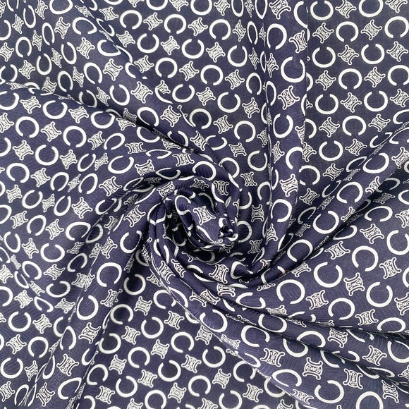 Celine Paris Navy Blue C Triomphe Print Cotton Scarf - Picture 1 of 4
